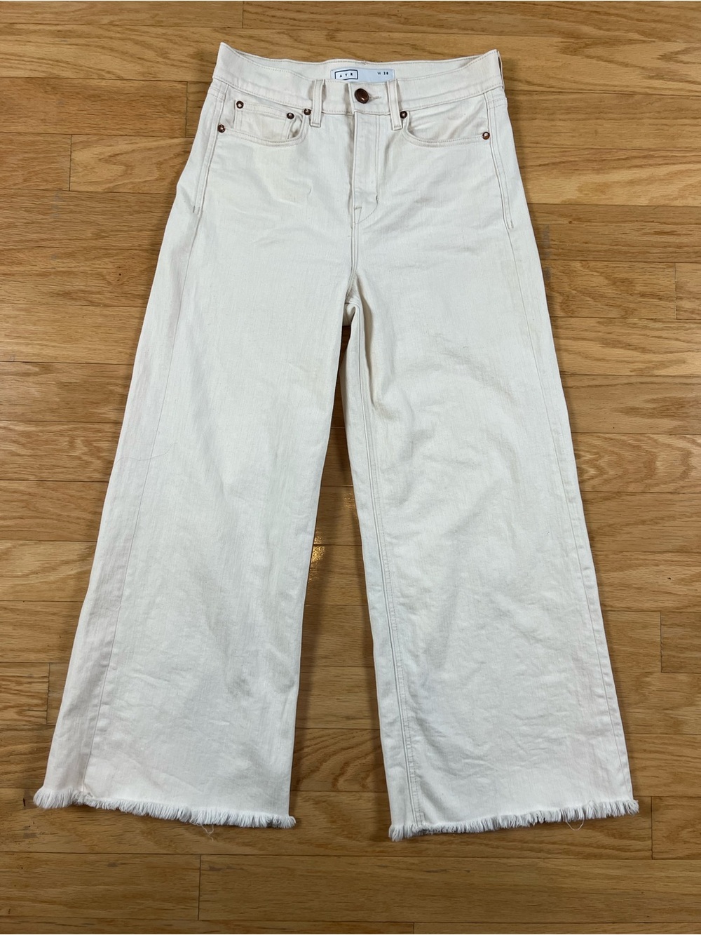 AYR The Must High Rise Wide Leg Crop Jeans Cream Driftwood 28 Raw Hem